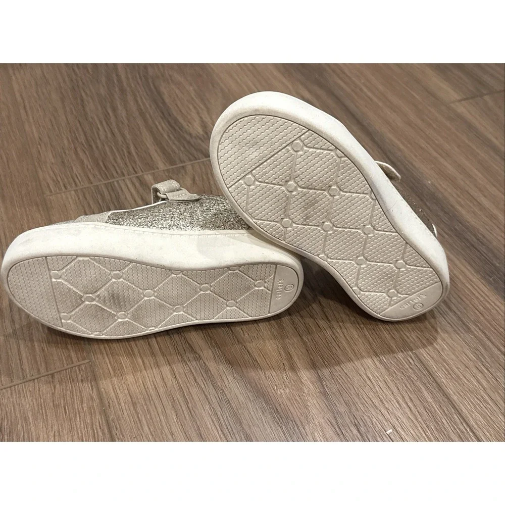 Carters Toddler Size 8 Gold Perrie Sneakers Sparkle Whimsy No Tie VersatileEUC